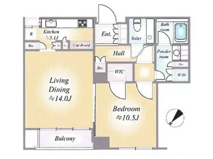 ハイレーゼ六本木三河台(1LDK/3階)の間取り写真