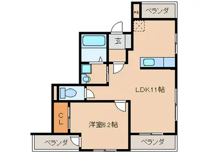 メゾン岩橋(1LDK/3階)の間取り写真