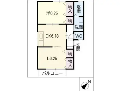 ドミールかちがわII(1LDK/2階)の間取り写真