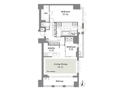 ザコノエ三田綱町(2LDK/3階)の間取り写真