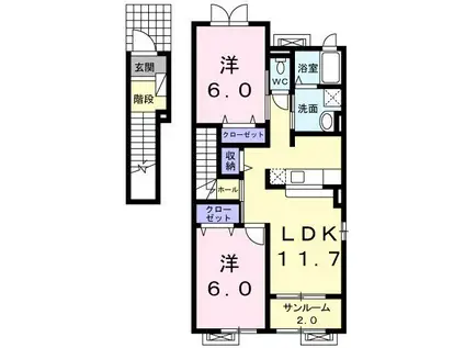アンファミーユII(2LDK/2階)の間取り写真