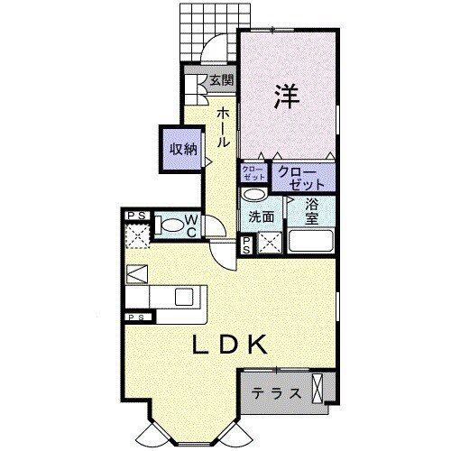 ルシヨン C棟(1LDK/1階)の間取り写真