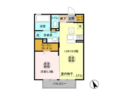 ＪＲ常磐線 水戸駅 徒歩42分 2階建 築9年(1LDK/1階)の間取り写真