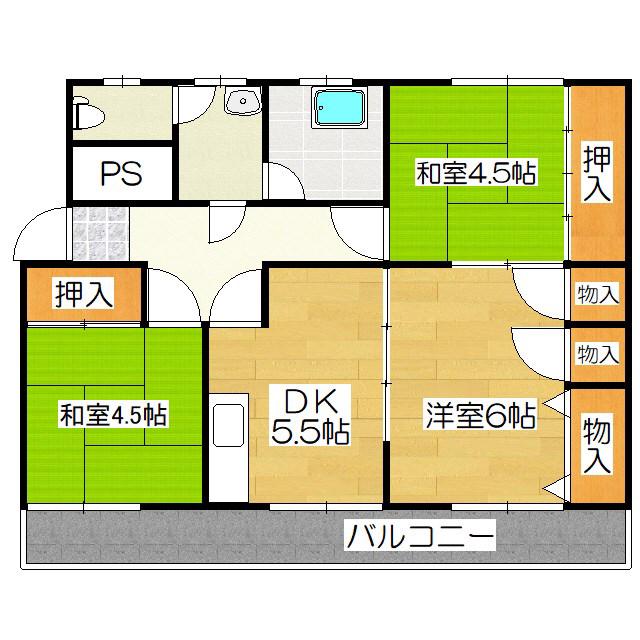 勘野ビル(3DK/1階)の間取り写真