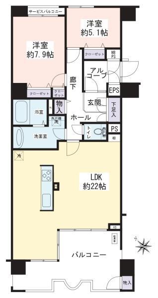 シンフォニックヒルズかがやきの街 8号棟(2LDK/6階)の間取り写真