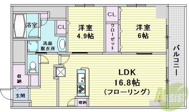 グランセジュール江坂(2LDK/12階)の間取り写真