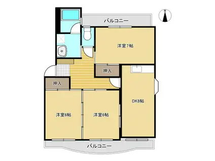 メイワハイツI(3DK/1階)の間取り写真