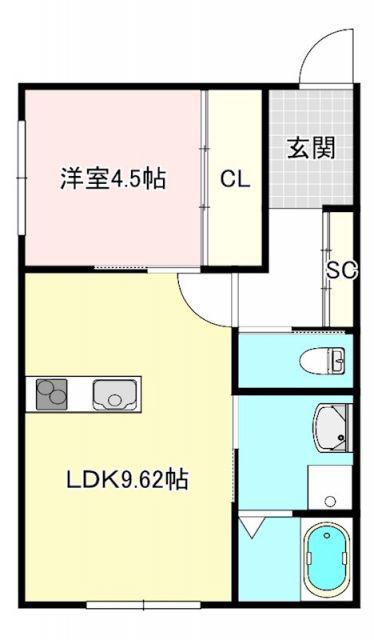 グラシエ土師ノース(1LDK/1階)の間取り写真
