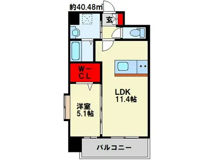 グランジャー小倉(1LDK/6階)の間取り写真