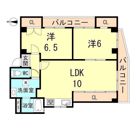 長田天神プラザ(2LDK/4階)の間取り写真