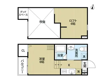 リッツハウス(1K/2階)の間取り写真
