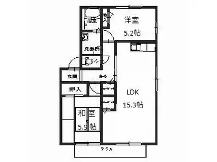 ベルテS(2LDK/1階)の間取り写真