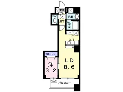 ボヌール高砂(1LDK/3階)の間取り写真