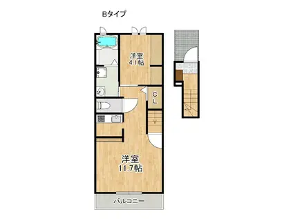 メゾン・ドゥ・ジェルメA棟B棟(1LDK/2階)の間取り写真