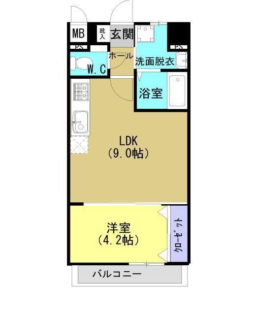 加治屋町MSH(1LDK/4階)の間取り写真