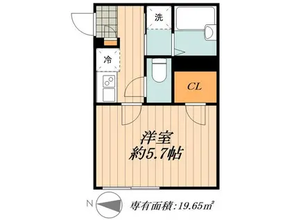 グランディールII(1K/1階)の間取り写真