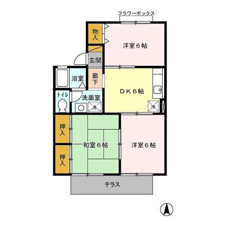 サニーコーポ富士見B(3DK/1階)の間取り写真
