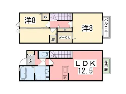 ボヌール・ミナミ(2LDK/1階)の間取り写真