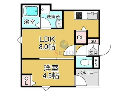 HGS服部天神(1LDK/2階)の間取り写真