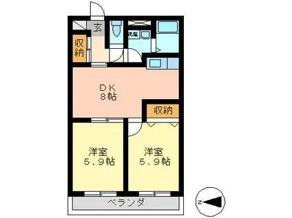 クレスト(2DK/1階)の間取り写真