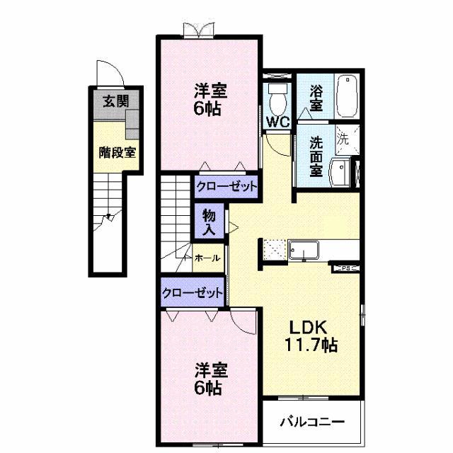 カルチェ・ド・モエI(2LDK/2階)の間取り写真