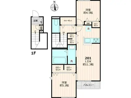 エレガンスプラスI(2LDK/2階)の間取り写真