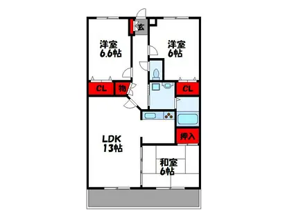 オレンジヒル新宮(3LDK/2階)の間取り写真