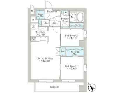 BREEZE横浜公園(2LDK/4階)の間取り写真