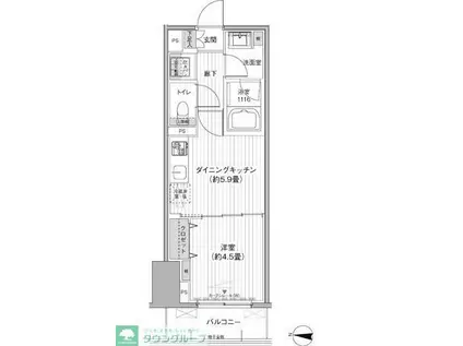関寅ビル第10(1DK/4階)の間取り写真