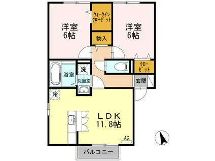 ボンボニエール(2LDK/2階)の間取り写真
