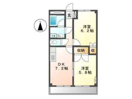 ラフィネ上恵土(2DK/1階)の間取り写真