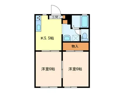 ドミールプリモ(2K/1階)の間取り写真