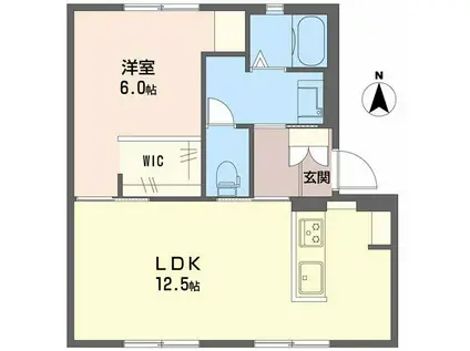 ソレアード操山 B棟(1LDK/1階)の間取り写真