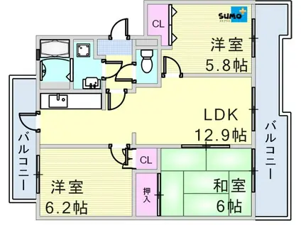 井吹東シティコート4号棟(3LDK/2階)の間取り写真