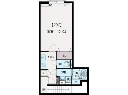 イクシオ江北(1K/2階)の間取り写真