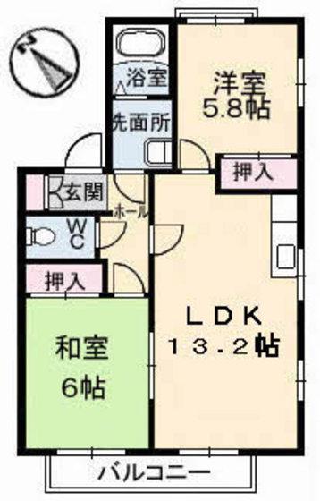 ディアス戸坂新町A棟(2LDK/1階)の間取り写真