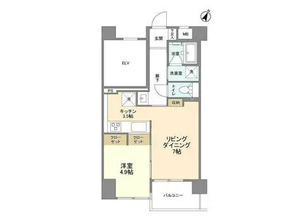 PATH仲六郷(1LDK/5階)の間取り写真