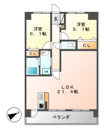 ファヴォール白壁(2LDK/8階)の間取り写真