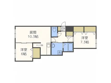 グランディオス月寒東(2LDK/3階)の間取り写真