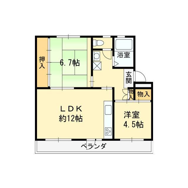 富田団地71号棟(2LDK/4階)の間取り写真