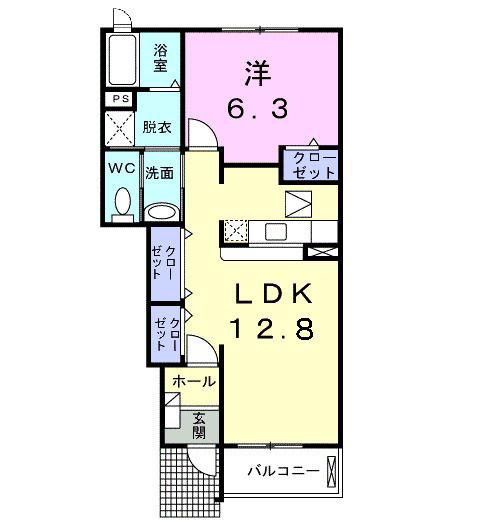 プラシード福浦D(1LDK/1階)の間取り写真