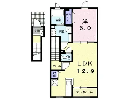 クオーレI(1LDK/2階)の間取り写真