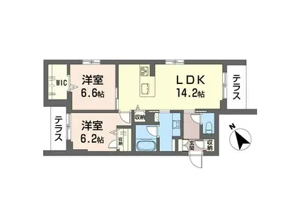 グラストン(2LDK/1階)の間取り写真