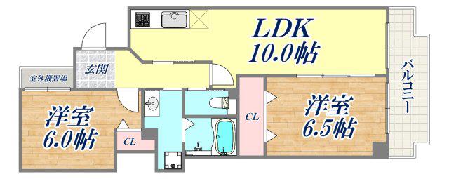 ミリオンベル神戸(2LDK/6階)の間取り写真