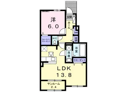 ロイヤルハイツB棟(1LDK/1階)の間取り写真
