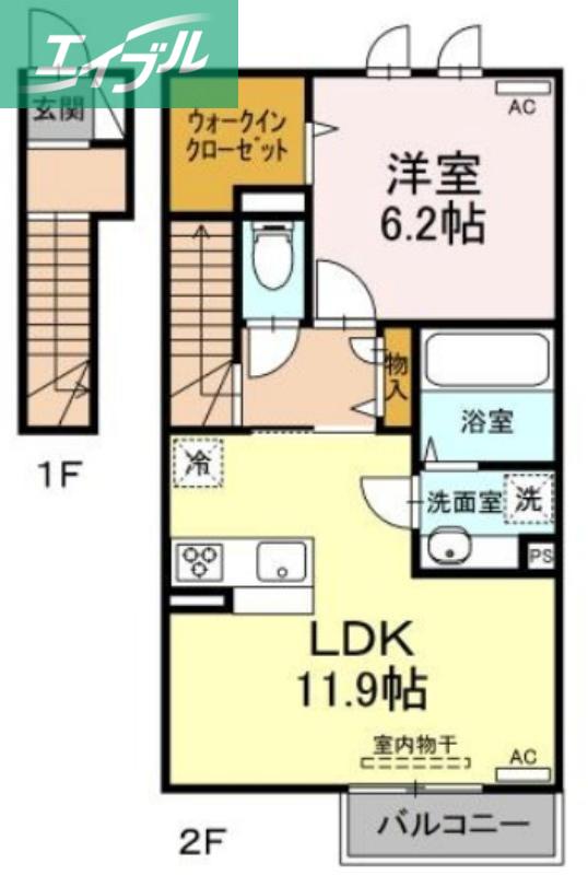 サンライズ吉岡(1LDK/2階)の間取り写真