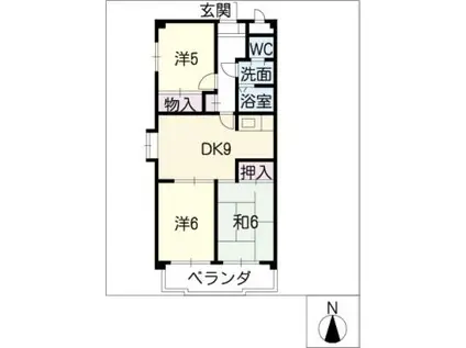 月見壱番館(3DK/4階)の間取り写真