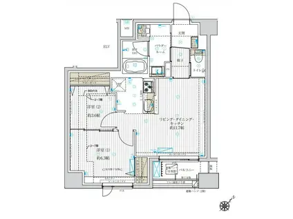 アスブルーム奥浅草(2LDK/4階)の間取り写真