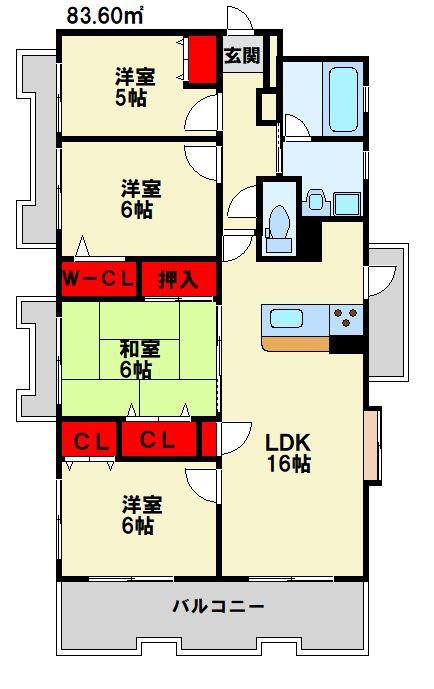 ルフラン東新町(4LDK/6階)の間取り写真