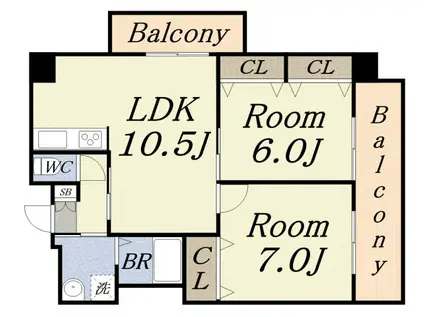 富士プラザV(2LDK/12階)の間取り写真